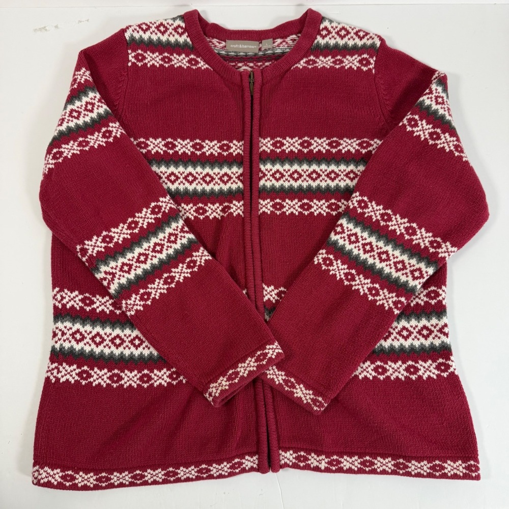 Fair Isle Cardigan Large Zip Nordic Christmas Cottagecore Cabin Holiday Grandpa